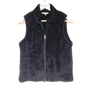 Sherpa Like Faux Fur Sleeveless Zip Vest Petite Medium Black